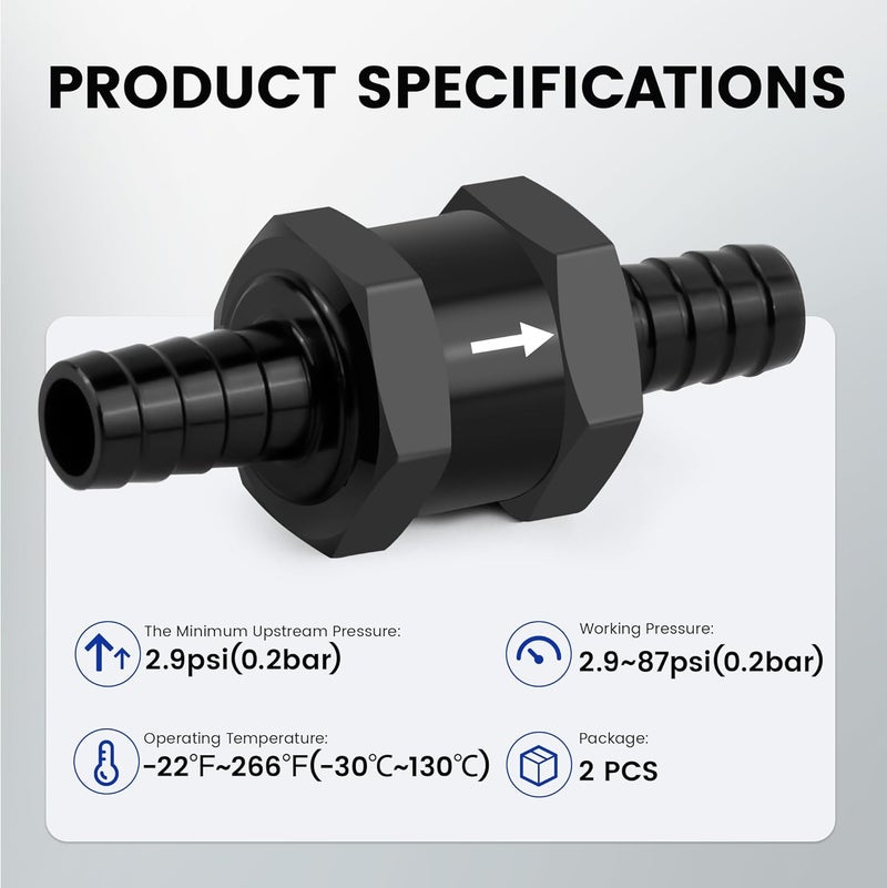Vigorighter 3/8 Inch 2PCS Fuel One-way Check Valve, Aluminium Alloy 10mm OD Fuel Line Check Valve One Way Non Return for Diesel Gasoline Water, Black (Set of 2) - Image 3